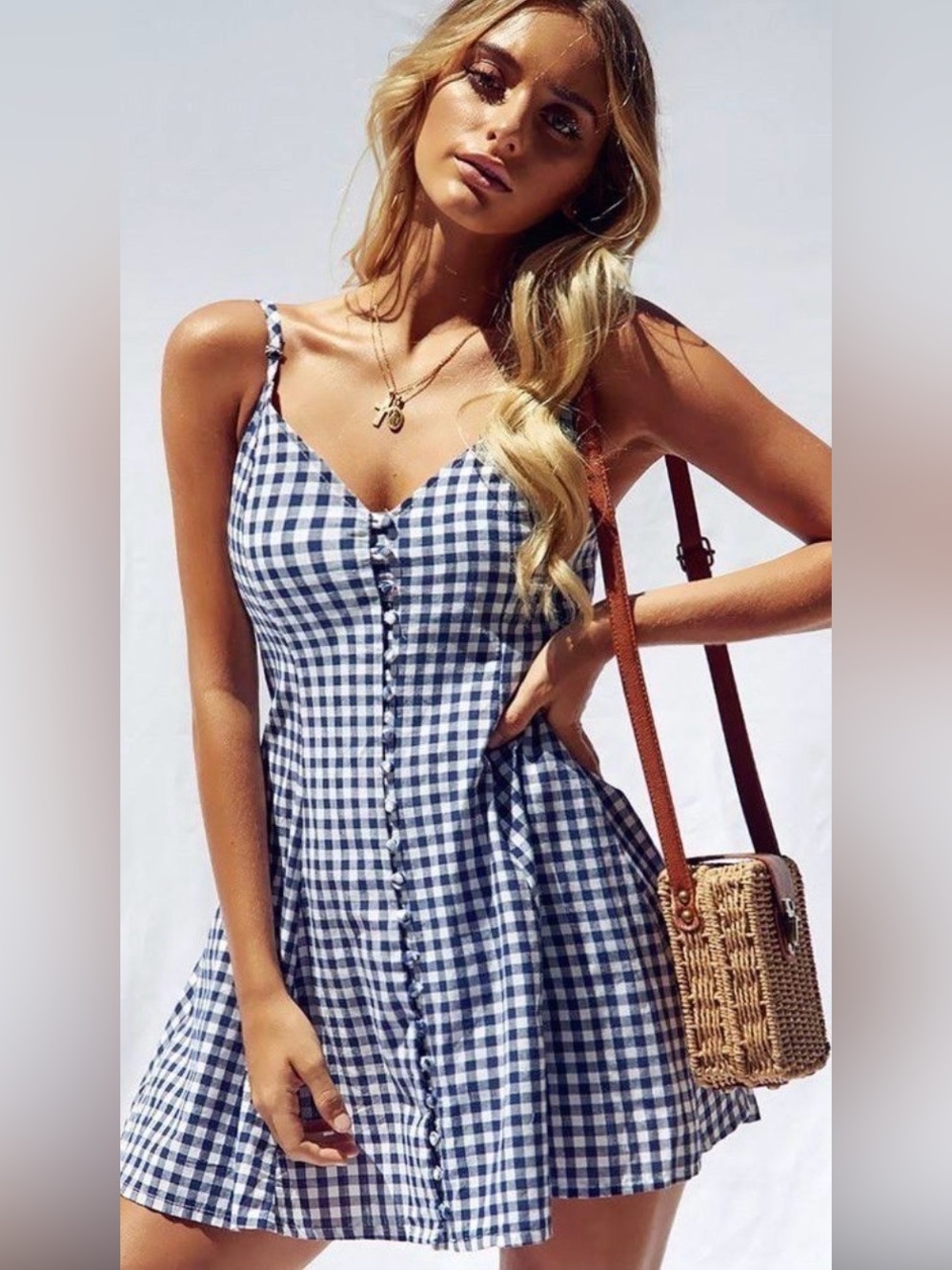 Harper Blue Gingham Button-Front Mini Dress